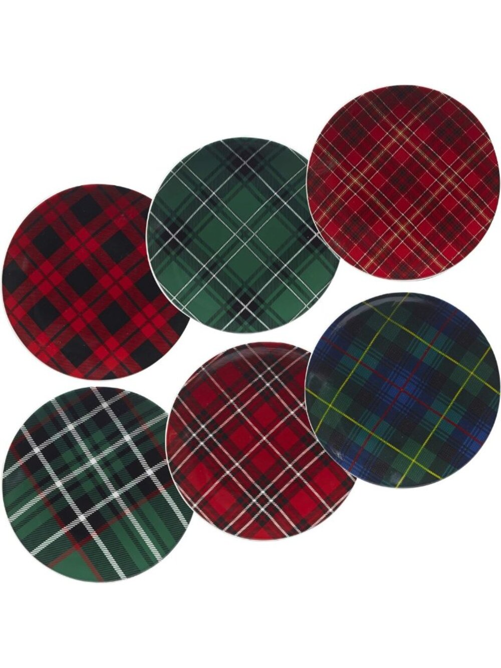 Festive Christmas Plaid Salad/Dessert Plates - Set of 6 Assorted Designs